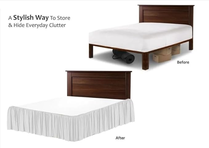 SlumberWell Queen Bed Skirt with Split Corners, Soft Microfiber, 12 Inch Drop, Ivory Solid, Elegant Ruffled Design