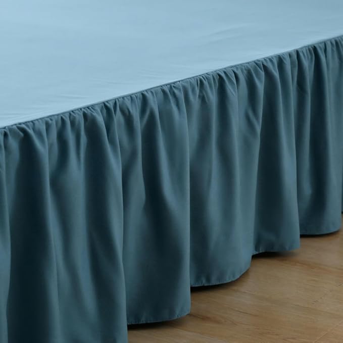 Twin Size Bed Skirt Ruffled Bed Skirts with Split Corners, 18 Inch Drop Dust Ruffle Bed Skirt with Platform, Teal Blue, Twin - 18" Drop