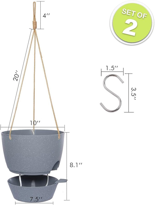 10 Inch Self Watering Hanging Pots, 2 Pack Hanging Planters