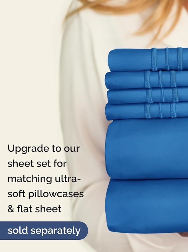 Extra Deep Cal King Fitted Sheet - Hotel Luxury Single Fitted Sheet Only - Easily Fits 18 inch to 24 inch Mattress - Ultra Soft, Wrinkle Free with Extra Deep Pockets - Breathable & Comfy - Royal Blue