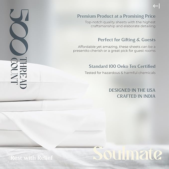 Mayfair Linen 100% Egyptian Cotton 2 Pack Full Sheet Set - Luxury 500 Thread Count Cotton Sheets Full Size (8 PC, Silver), Soft, Cooling, Sateen Weave, 16" Deep Pocket Hotel Quality Bed Sheet Set