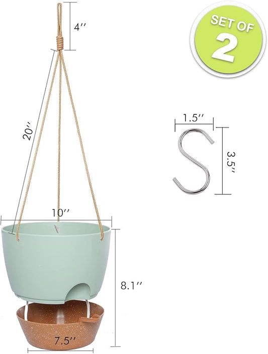 10 Inch Self Watering Hanging Pots, 2 Pack Hanging Planters