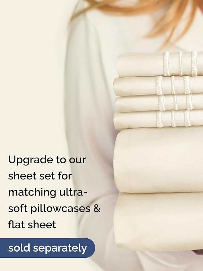 Extra Deep King Fitted Sheet - Hotel Luxury Single Fitted Sheet Only - Easily Fits 18 inch to 24 inch Mattress - Ultra Soft, Wrinkle & Fade Free w/Extra Deep Pockets - Breathable & Comfy - Off White