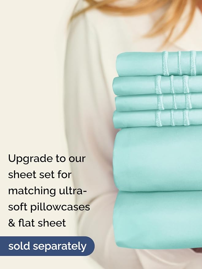 Extra Deep Full Fitted Sheet - Hotel Luxury Single Fitted Sheet Only - Easily Fits 18 inch to 24 inch Mattress - Ultra Soft, Wrinkle & Fade Free w/Extra Deep Pockets - Breathable & Comfy - Spa Blue