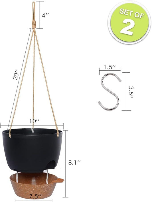 10 Inch Self Watering Hanging Pots, 2 Pack Hanging Planters