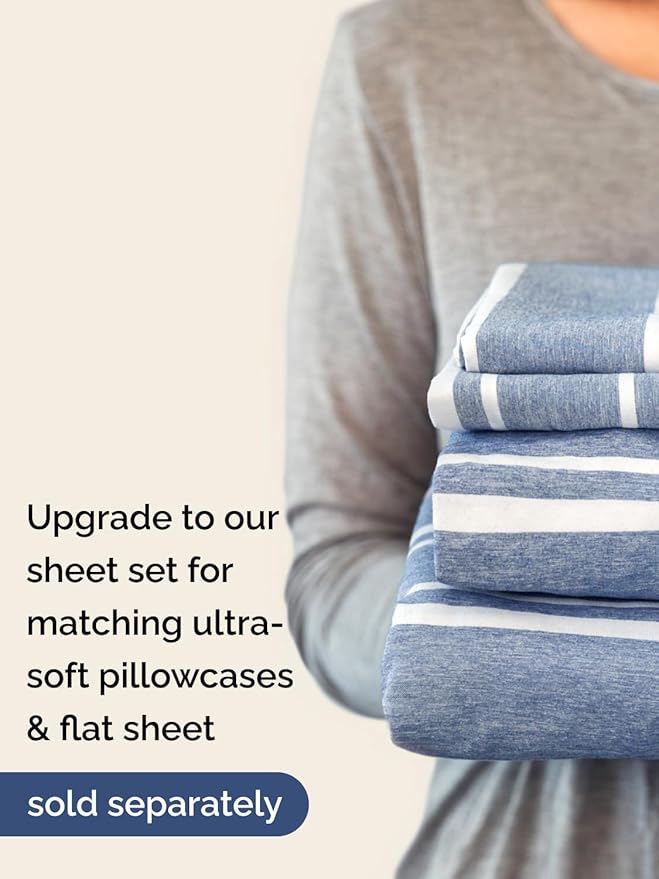 Extra Deep Queen Fitted Sheet - Hotel Luxury Single Fitted Sheet Only - Easily Fits 18 inch to 24 inch Mattress - Ultra Soft, Wrinkle Free with Extra Deep Pockets - Breathable & Comfy - Blue Stripes