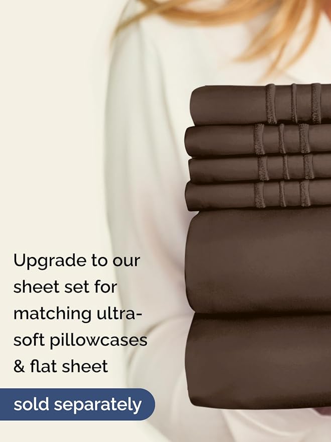 Extra Deep Full Fitted Sheet - Hotel Luxury Single Fitted Sheet Only - Easily Fits 18 inch to 24 inch Mattress - Ultra Soft, Wrinkle Free w/Extra Deep Pockets - Easy-Care, Breathable & Comfy - Brown