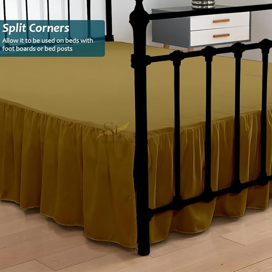 Shreem Linen Ruffled Bed Skirt with Split Corners, Gathered Style, 100% Microfiber, 15-Inch Drop, Dust Ruffle Bedskirt with Platform, Full-XXL, Taupe