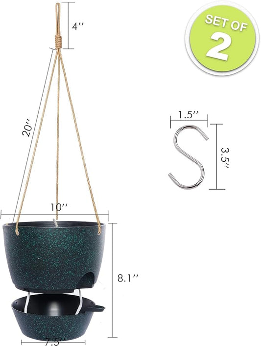 10 Inch Self Watering Hanging Pots, 2 Pack Hanging Planters