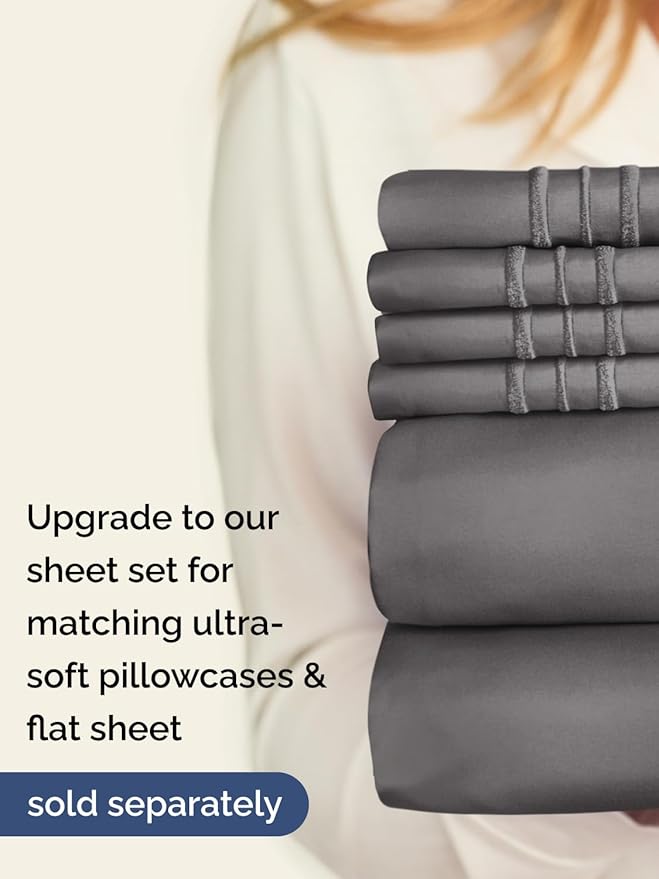 Extra Deep Cal King Fitted Sheet - Hotel Luxury Single Fitted Sheet Only - Easily Fits 18 inch to 24 inch Mattress - Ultra Soft, Wrinkle Free with Extra Deep Pockets - Breathable & Comfy - Dark Grey