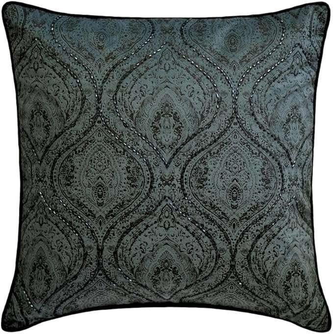 The HomeCentric King/Queen/Twin Gray Decorative CA King 86"x18" Bed Runner Without Pillow Cover, Damask, Victorian & Bead Embroidery Bed Scarf on Suede Fabric - Beatrice