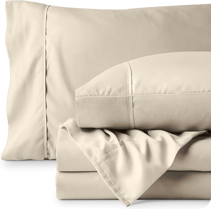 Bare Home California King Sheet Set - 1800 Ultra-Soft Microfiber Cal King Bed Sheets - Double Brushed - Deep Pockets - Easy Fit - 4 Piece Set - Bed Sheets (California King, Sand)