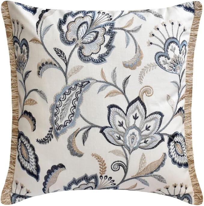 The HomeCentric King/Queen/Twin Blue Designer King 90"x18" Bed Runner with 2 Pillow Cover, Floral, Embroidered, Jute Lace & Lace Bed Scarf on Cotton Fabric - Morning Glories