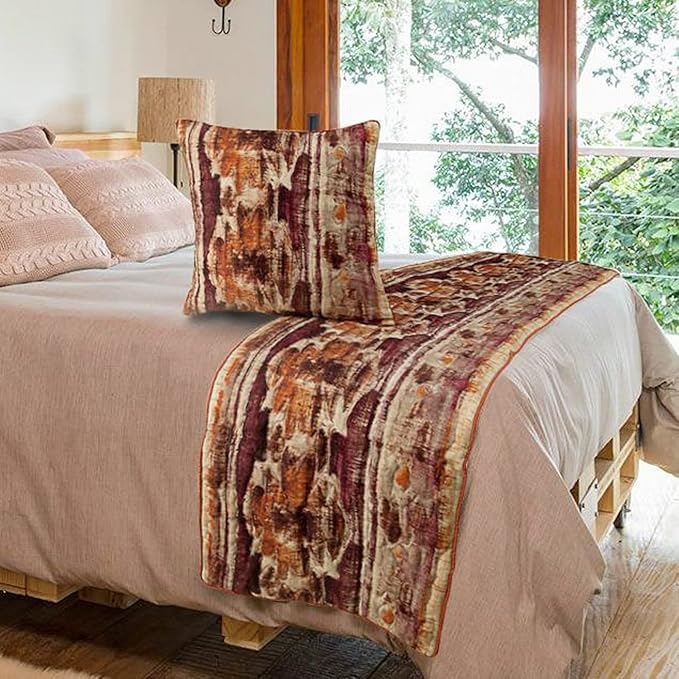 The HomeCentric King Queen Twin Pink & Orange Designer CA King 86"x18" Bed Runner Without Pillow Cover, Ikat & Quilted Bed Scarf on Cotton Printed Fabric - Ikat Splash