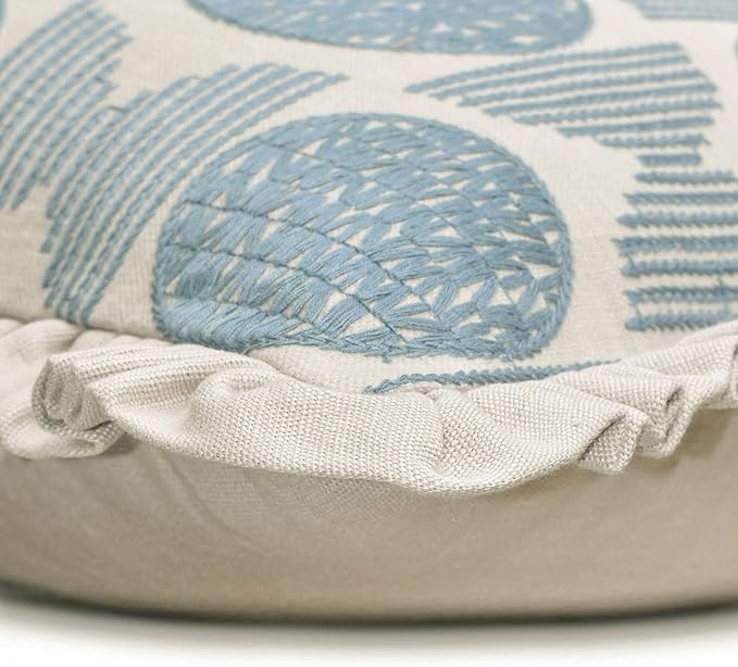 The HomeCentric King/Queen/Twin Blue Decorative Bed Runner Full 68"x18" Bed Runner Without Pillow Cover, Embroidery, Ruffles Bed Scarf on Linen Fabric - Ellara Blue