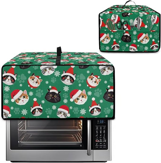 Christmas Decorations Countertop Convection Oven Cover Dust-Proof Toaster Oven Cover with Pockets, Countertop Convection Oven Protector, S, Christmas Hat Cat Paw Snowflake Green