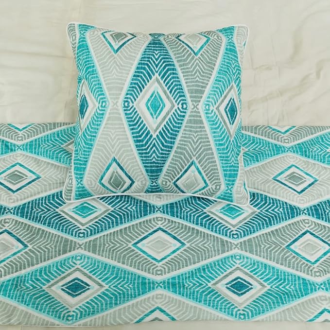 The HomeCentric King/Queen/Twin Blue, Ivory & Grey Decorative CA King 86"x18" Bed Runner Without Pillow Cover, Quilted & Printed Bed Scarf on Cotton Fabric - Tallulah