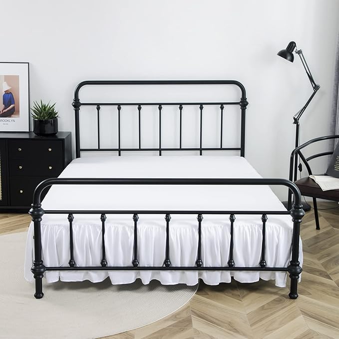Bed Skirt King Size Ruffled Bed Skirts with Split Corners,14 Inch Drop Dust Ruffle Bed Skirt with Platform, White