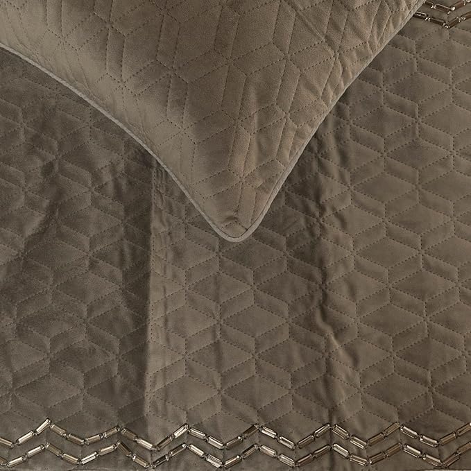 The HomeCentric King Queen Twin Gray Handmade King 90"x18" Bed Runner Without Pillow Cover, Quilted & Crystals Bed Scarf on Velvet Fabric - Grey Diamond Symphony