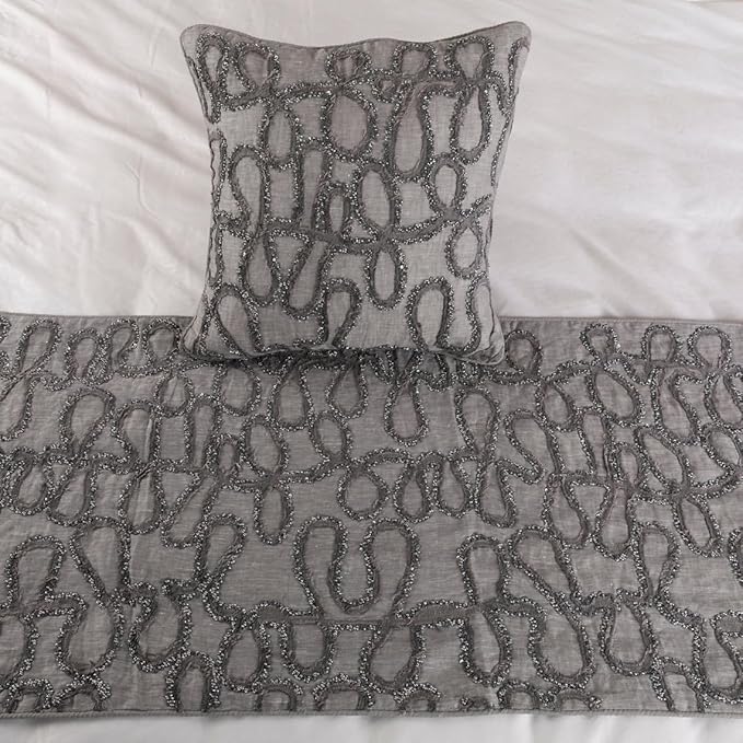 The HomeCentric King Queen Twin Bed Runner Without Pillow Cover, Grey Designer Bed Scarf in Linen with Embroidery, Twin Size 53"x18" Bed Runner Without Pillow Cover, Bed Linen - Grace Forever