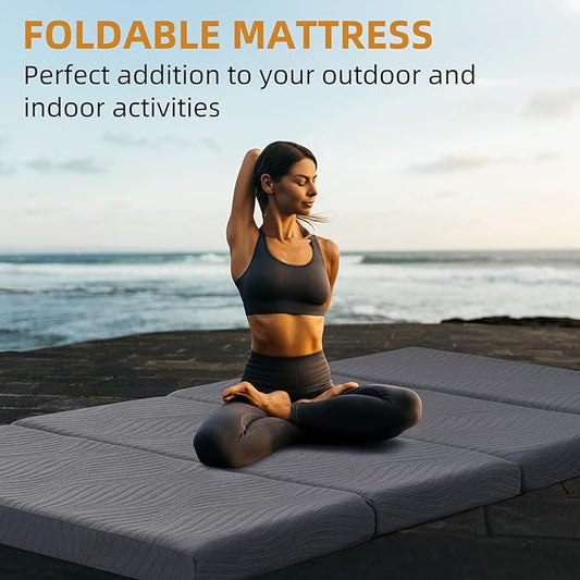 Foldable Memory Foam Mattress - 3 Inch Full Waterproof Collapsible Mattress with Washable Cover, Portable Guest Bed Pad, Sleeping Mat for Travel RV Camping Yoga, Non-Slip Bottom,75"x54"x3"