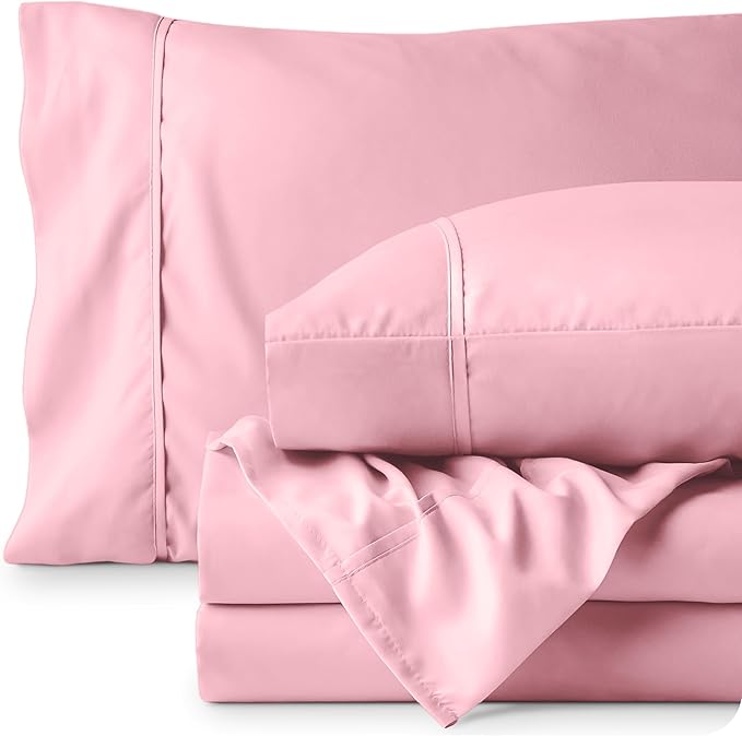 Bare Home Full Sheet Set - Luxury 1800 Ultra-Soft Microfiber Full Bed Sheets - Double Brushed - Deep Pockets - Easy Fit - 4 Piece Set - Bedding Sheets & Pillowcases (Full, Light Pink)