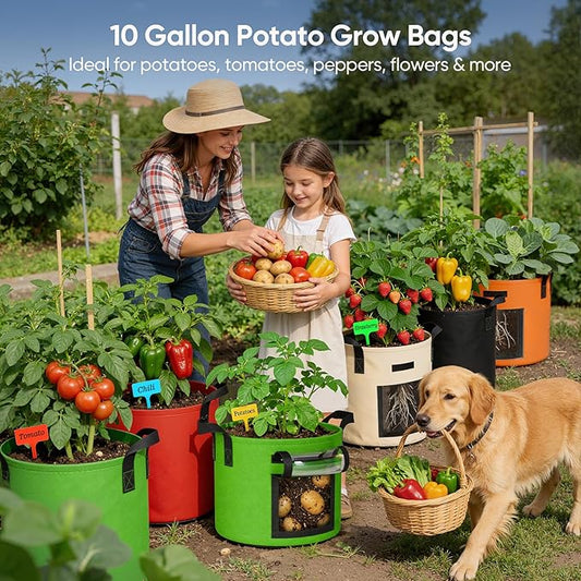 10 Gallon Potato Grow Bags: Set of 5 Colorful Gardening Supplies Fabric Pots
