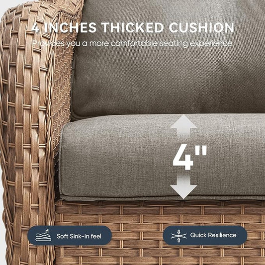 10-Piece Outdoor Patio Cushion Set - Fade & Water Resistant with Removable Olefin Cover, 22x24x4 Inch Memory Foam Cushions for Wicker Sectional Sofa – Grey/Crescent