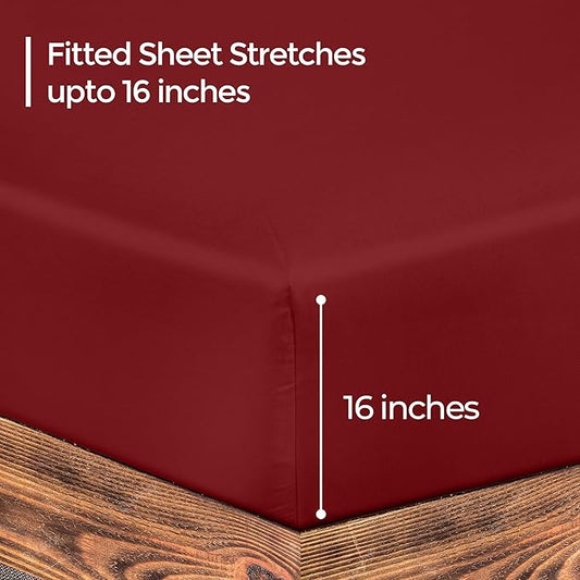 ROYALE LINENS 300 Thread Count 100% Long Staple Combed Cotton Fitted Sheet California King - Super Soft Deep Pocket Bottom Sheet - Fitted Sheets Only - Elastic Sheets (Cal King, Red)
