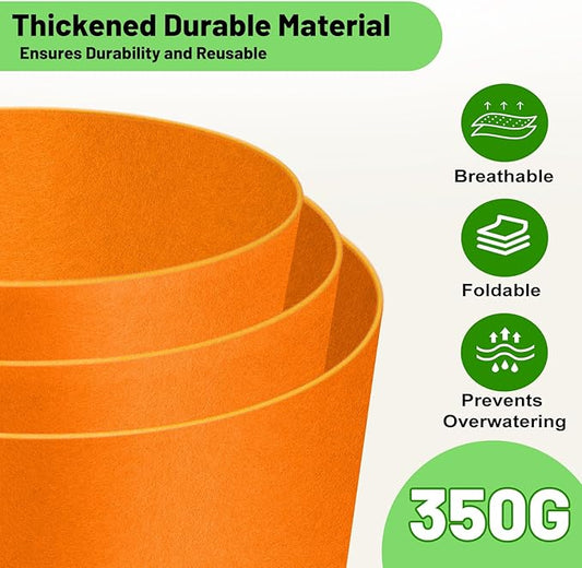 10 Gallon Fabric Grow Bags 5-Pack, 350G Heavy Duty Nonwoven Plant Pots