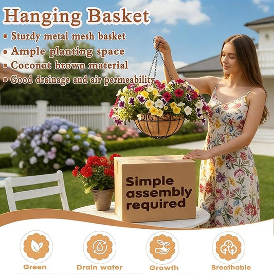 10 inch Metal Hanging Baskets For Plants Outdoor 4 Pack Round Metal Wire