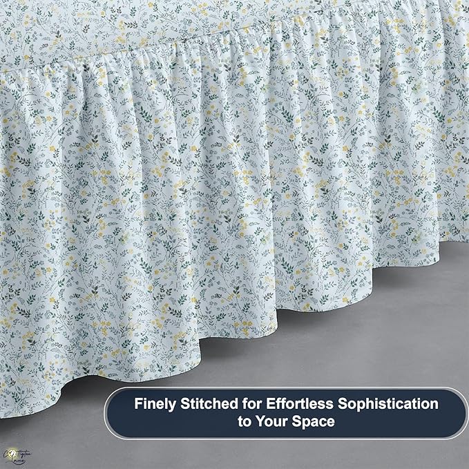 Cottington Lane Ruffled Bed Skirt Twin Size with Split Corner, Brushed Microfiber Hotel Quality Dust Ruffle, 12 Inch Drop Gathered Bedskirt, Soft, Stylish, Shrink & Fade Resistant, Garden Bloom