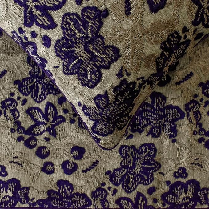 The HomeCentric King/Queen/Twin Purple Designer King 90"x18" Bed Runner with 2 Pillow Cover, Floral, Velvet Bed Scarf on Velvet Fabric - Plum Petal
