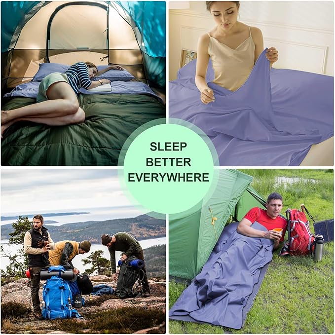 Sleeping Bag Liner,Travel Sheet & Adult Sleep Sack, Camping Sheets Travel Sleep Sack for Backpacking,Hotels & Hostels -Lightweight Single &Double Travel Sheet Camping Sheets