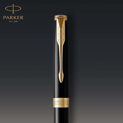 Parker Sonnet Ballpoint Pen Black Lacquer with Gold Trim Medium Point Black Ink (1931497)