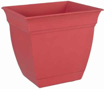 The HC Companies Eclipse Square Plastic Planter w/Attached Saucer