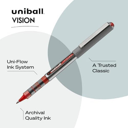 uni-ball uniball Vision Rollerball Pens with 0.7mm Fine Point, Red, 12 Count