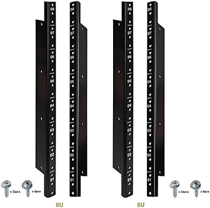 Sound Town 4-Pack 8U Steel Rack Rails with Black Powder Coated Finish and Screws (ST-RR-08UX2)