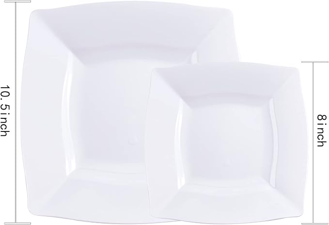Morejoy 60 Pcs White Square Plastic Plates