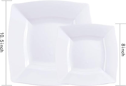 Morejoy 60 Pcs White Square Plastic Plates