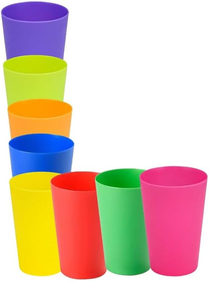 Set of 8, Mini Plastic Cups, Reusable Open Cups in 8 Colors, Stackable Water
