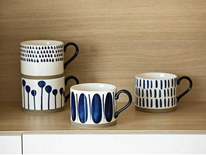 Koja Colorful Hand Painted Ceramic Mugs, 16 oz, Dishwasher Safe | Also