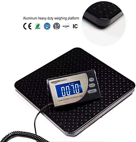 Amazon Basics Digital Postal Scale with Tare Function, Heavy Duty, Aluminium Platform, 440 lb Capacity, Digital Shipping, Portable, Black, 440 lb (Pack of 5)
