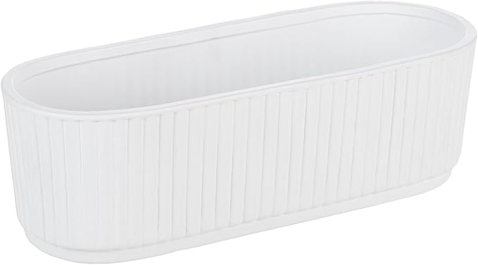 MyGift 12 Inch Ceramic Succulent Planter, Oval Matte White Planter Pot