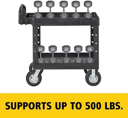 Rubbermaid Commercial Products BRUTE Heavy Duty 2-Shelf Utility/Service Cart, Medium, Lipped Shelves, Ergonomic Handle, Pneumatic Casters, 500 lb Capacity, Black, for Warehouse/Garage/Cleaning/Office