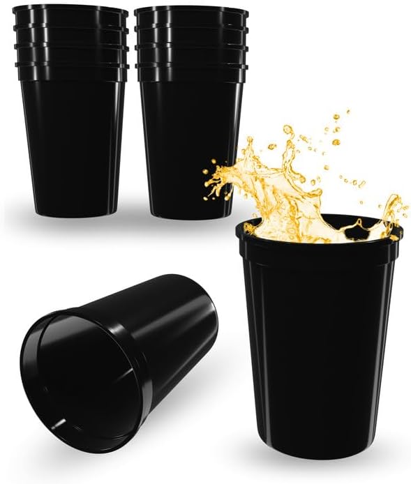 PartyPrints 10 Pack Small 10 to 12 oz Black Reusable Blank Plastic Cups