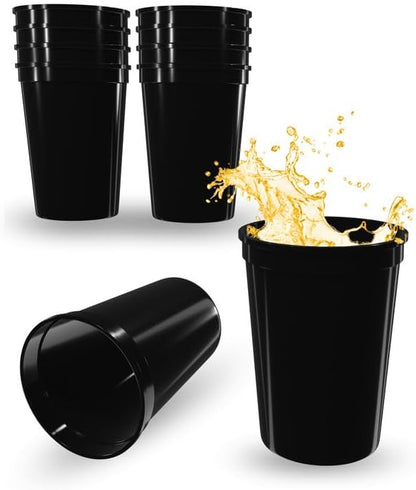 PartyPrints 10 Pack Small 10 to 12 oz Black Reusable Blank Plastic Cups