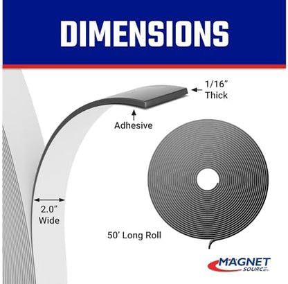 Master Magnetics - ZG80A-Ax50BX Flexible Magnet Strip with Adhesive Back , 1/16" Thick, 2" Wide, 50 feet (1 Roll)