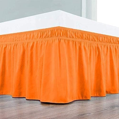 Orange Wrap Around Bed Skirts with 16" Drop - Three Sides Fabric Adjustable Elastic Dust Ruffle Silky Soft -600 TC Stretchy Bed Skirt-Full(54"X 75") Orange