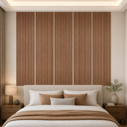 5 Pack Large Wood SlatWall Acoustic Panels for Wall 47.2 x 23.6 x 0.4 Inch Soundproof Absorbing Decor Panel Wood Veneer Panels for Living Room Bedroom Home Studio Office Decor(Wooden Stripes, 5 Pack)